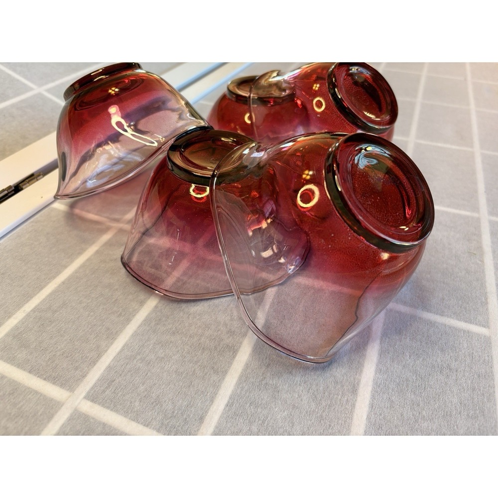 Vintage MCM Anchor Hocking Pink Cranberry Flash Ruffle Ombré Glass 5 3" Bowl Set